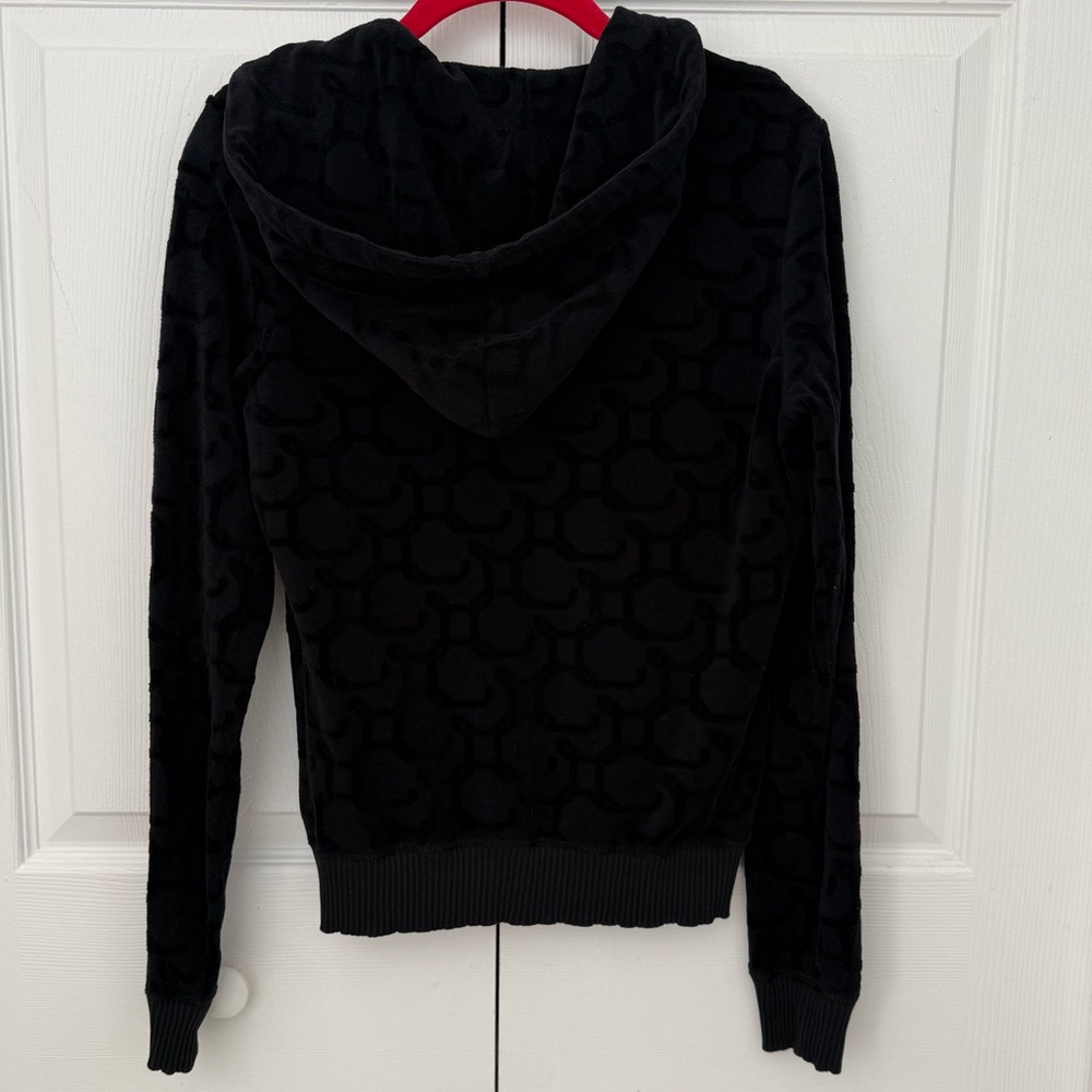 Juicy Couture Black Hooded Velvet Zip-Up Jacket with Gold Hardware size M Y2K - Picture 4 of 10
